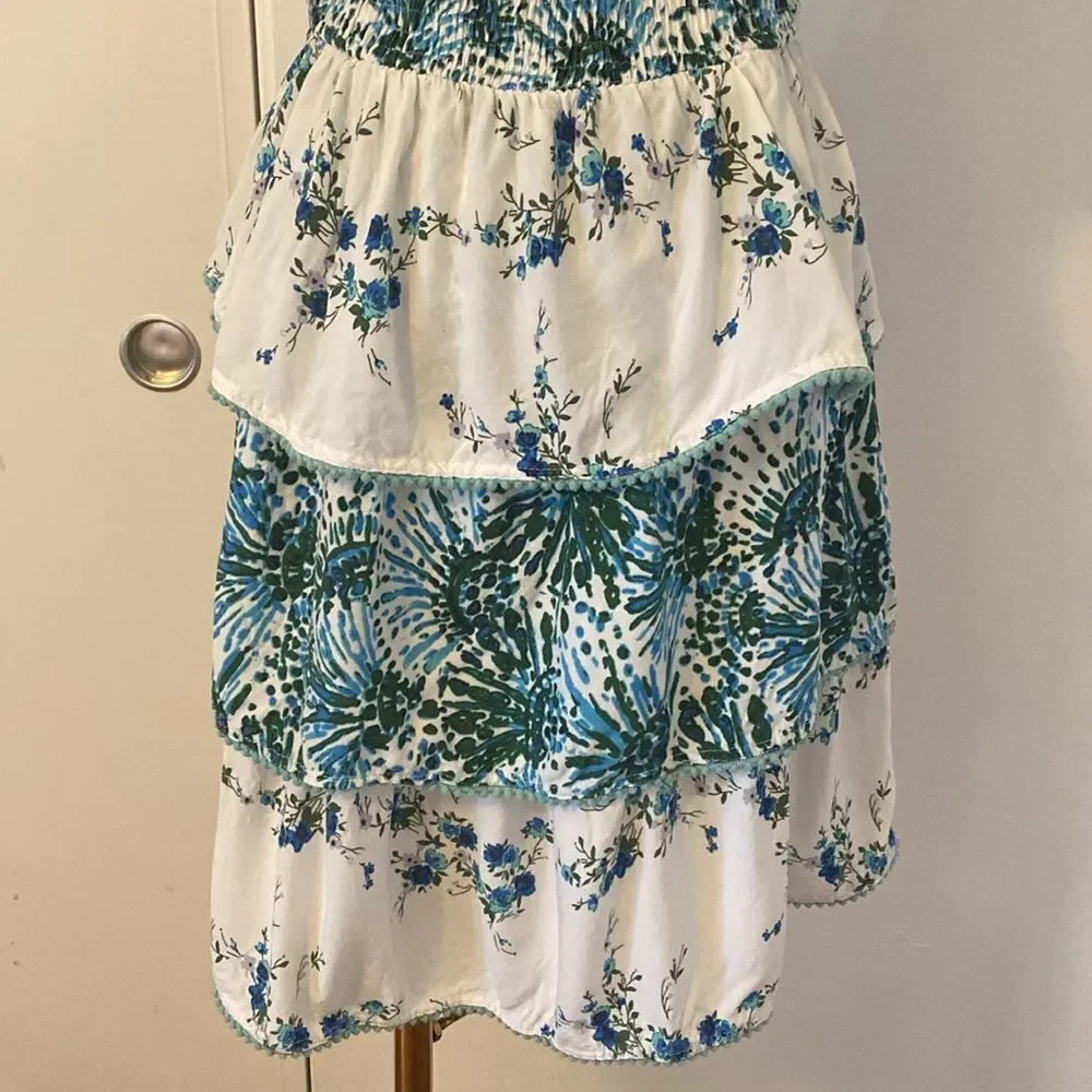 Teal & White Margaux Riviera Layered Mini Dress Size Small - Picture 10 of 15